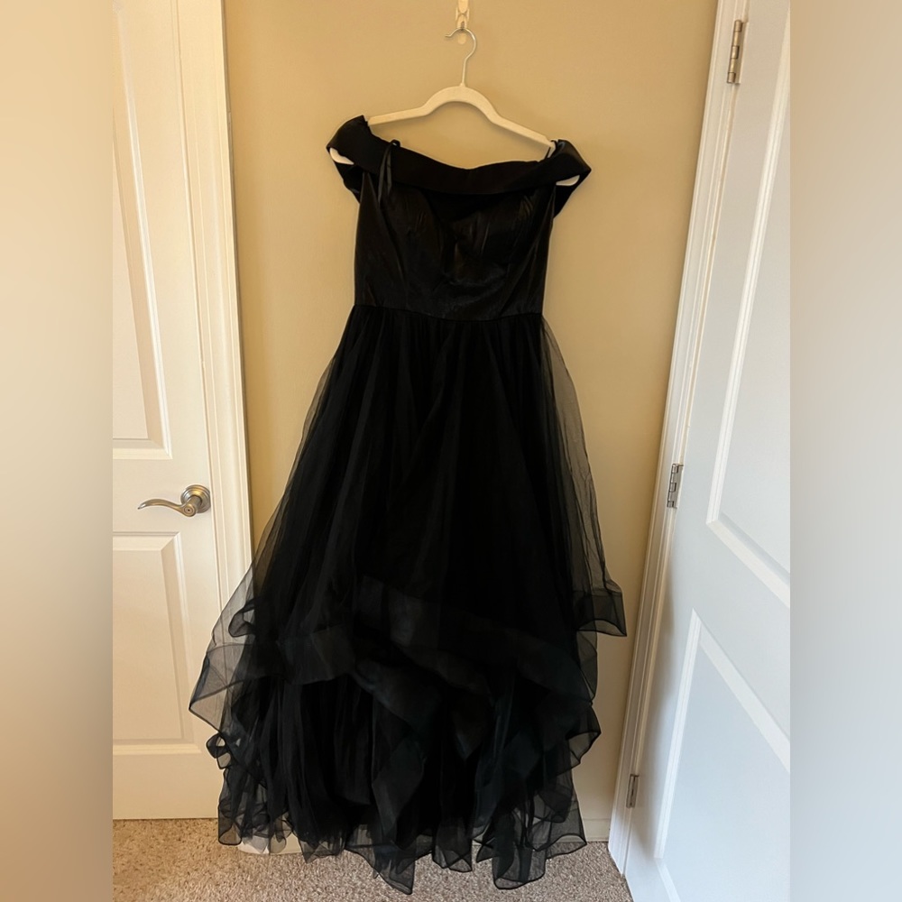 La Femme Off The Shoulder Evening Gown Dress Black - Picture 3 of 11